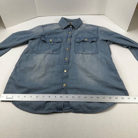 Michael Michael Kors Women's Size Small Shirt Snap Front Chambray Blue Preowned - Picture 9 of 14
